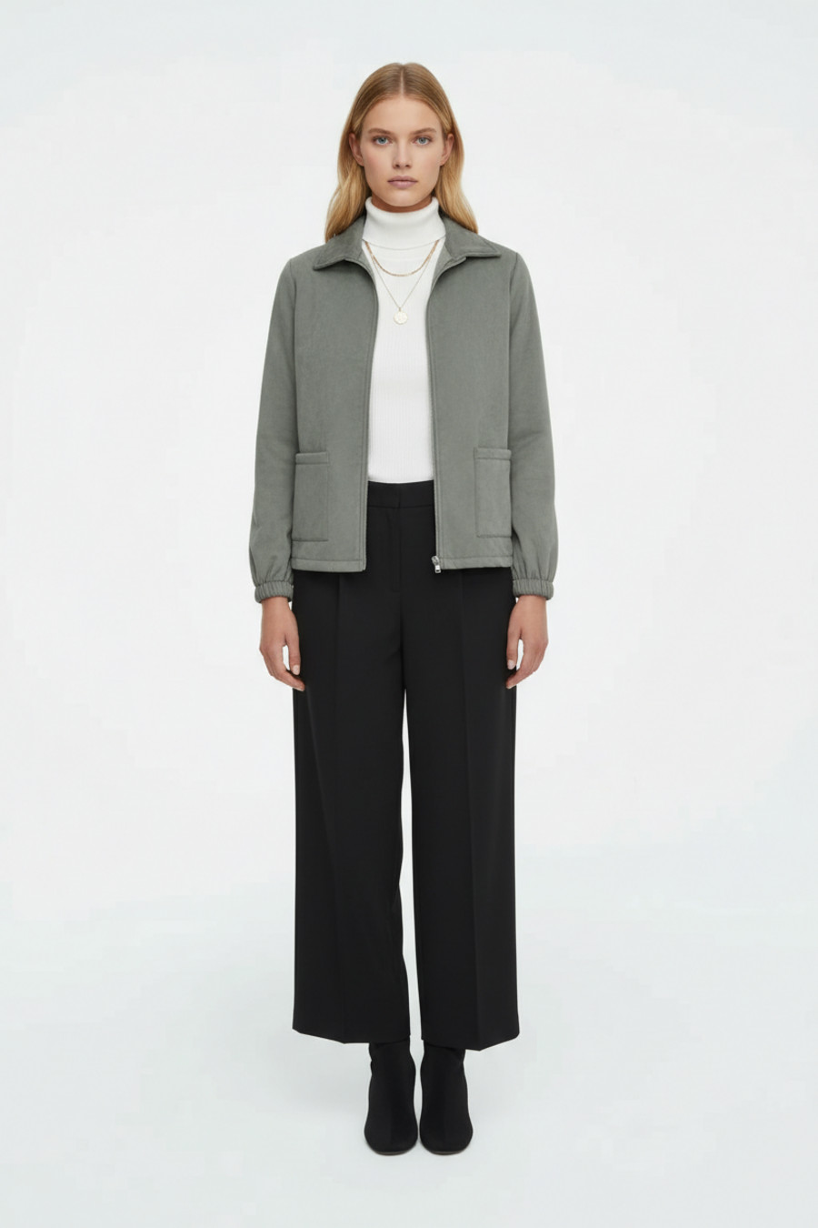 Prenda exterior de fiesta de poliéster tejido (fibra de poliéster) verde militar L GWC-00003