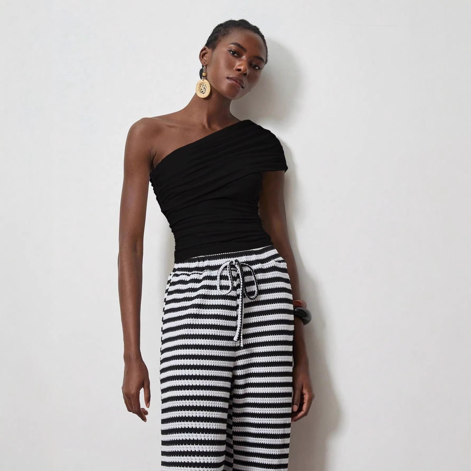 Black Polyester Polyester (polyester fiber) Party Style Tops L GWC-00014