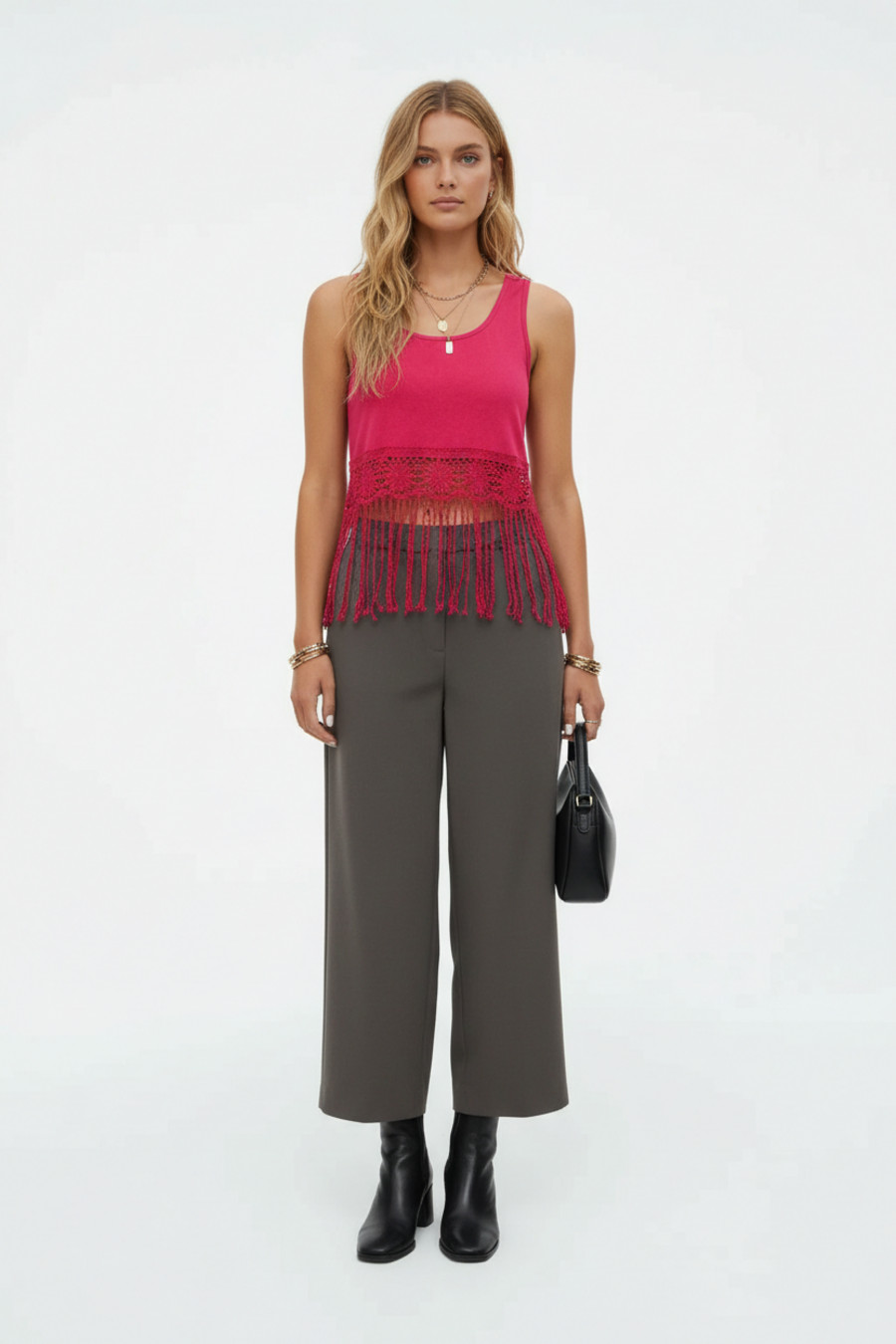 Abrikooskleurige gebreide stof, polyester (polyestervezel), feestelijke tops, maat L, GWC-00019