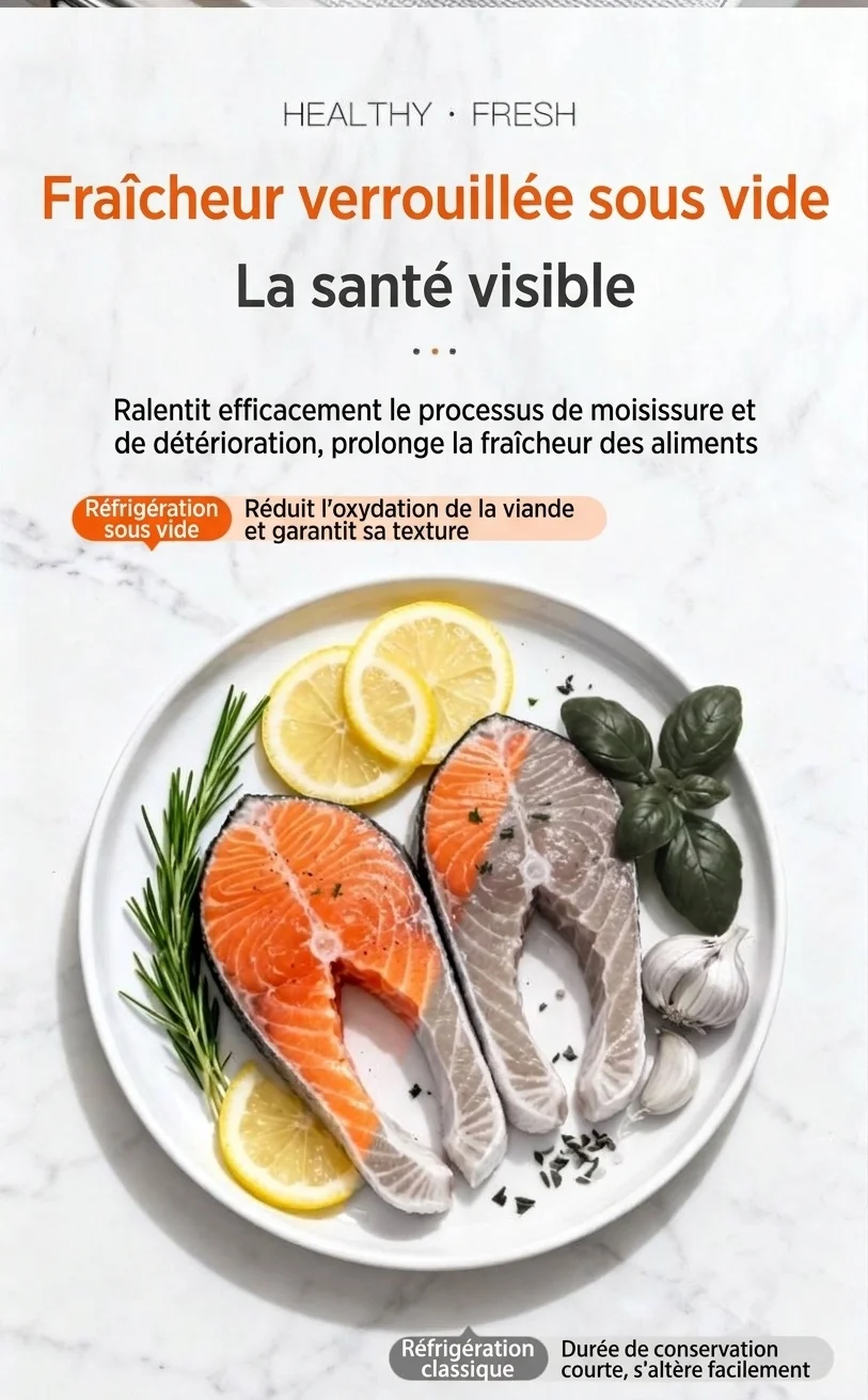 Machine de mise sous vide automatique pour aliments, aspiration puissante de 75 kPa, appareil compact de conservation des aliments avec stérilisation UVC et multiples modes de scellage pour aliments secs/humides/mous