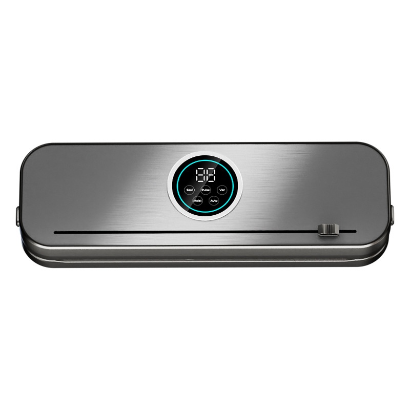 Macchina automatica per il sottovuoto degli alimenti, pannello in acciaio inox, comandi digitali, potente aspirazione, conservante per alimenti con diverse modalità per alimenti secchi e umidi.