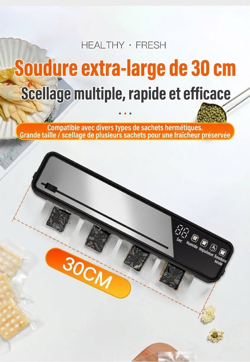 Machine de mise sous vide automatique avec stérilisation UV, puissante aspiration de 75 kPa pour la conservation des aliments secs et humides, compacte avec base amovible