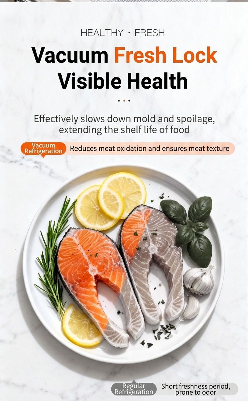 Macchina automatica per il sottovuoto degli alimenti con sterilizzazione UV, potente aspirazione da 75 kPa, conservante per alimenti secchi e umidi, compatta con base rimovibile.