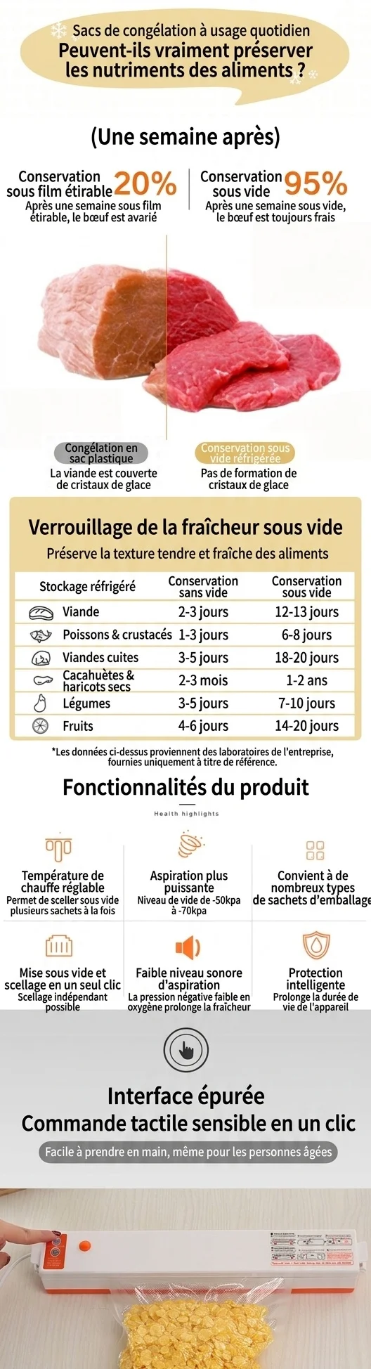 Machine de mise sous vide automatique pour aliments, double moteur puissant, barre de scellage de 30 cm, conservation des aliments secs et humides en une seule touche, conserve les aliments frais 5 fois plus longtemps