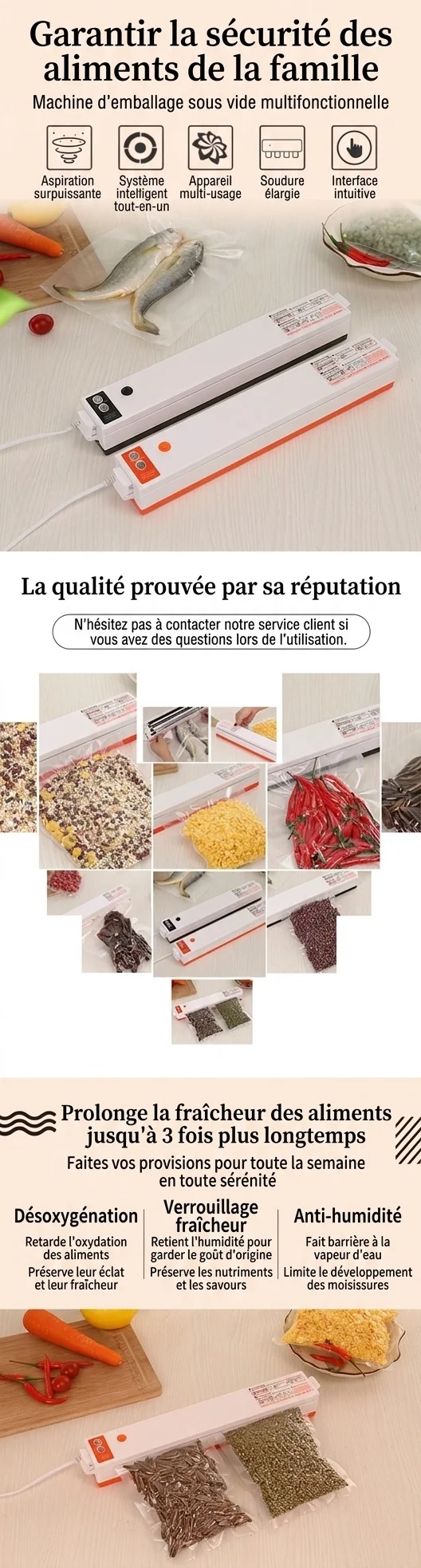 Machine de mise sous vide automatique pour aliments, double moteur puissant, barre de scellage de 30 cm, conservation des aliments secs et humides en une seule touche, conserve les aliments frais 5 fois plus longtemps