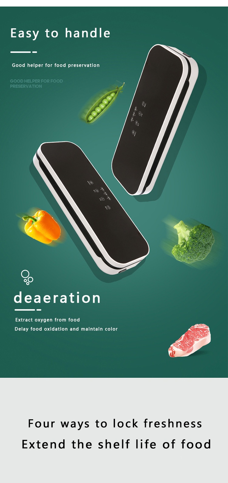 Macchina sottovuoto per uso commerciale e domestico, con forte aspirazione, ideale per la conservazione degli alimenti e il confezionamento di sacchetti.