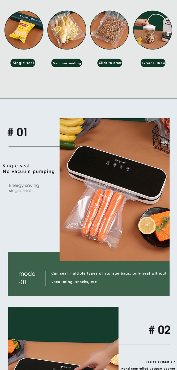 Macchina sottovuoto per uso commerciale e domestico, con forte aspirazione, ideale per la conservazione degli alimenti e il confezionamento di sacchetti.