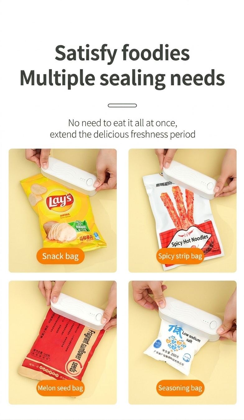 Mini sigillatrice portatile per sacchetti, sigillatrice termica ricaricabile con batteria da 1200 mAh, controllo intelligente della temperatura, sigillatrice ermetica per alimenti, ideale per cucina e snack.