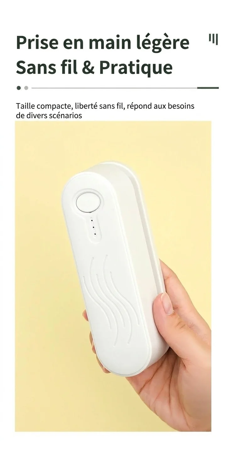 Mini scelleuse de sacs portable, scelleuse thermique rechargeable avec batterie 1200 mAh, contrôle intelligent de la température, scelleuse hermétique pour la cuisine et les en-cas