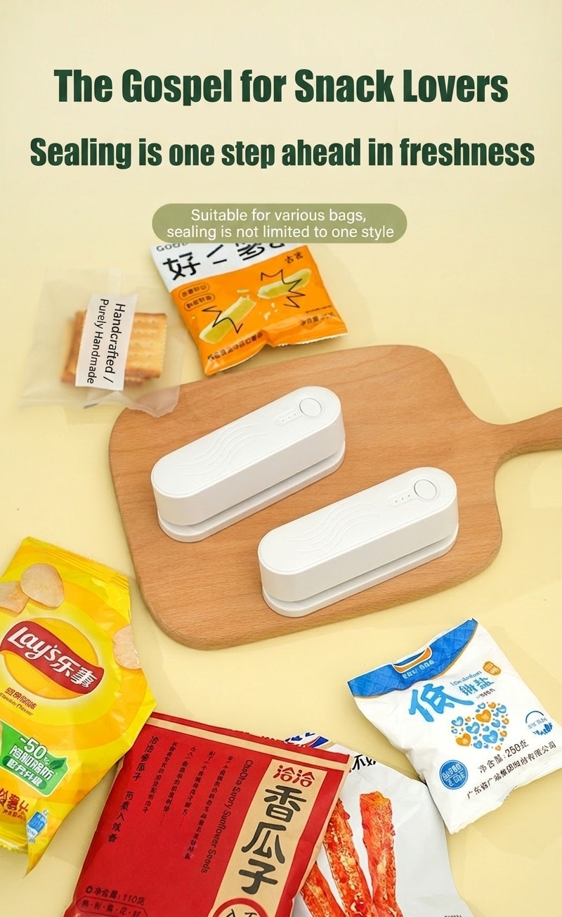 Mini sigillatrice portatile per sacchetti, sigillatrice termica ricaricabile con batteria da 1200 mAh, controllo intelligente della temperatura, sigillatrice ermetica per alimenti, ideale per cucina e snack.