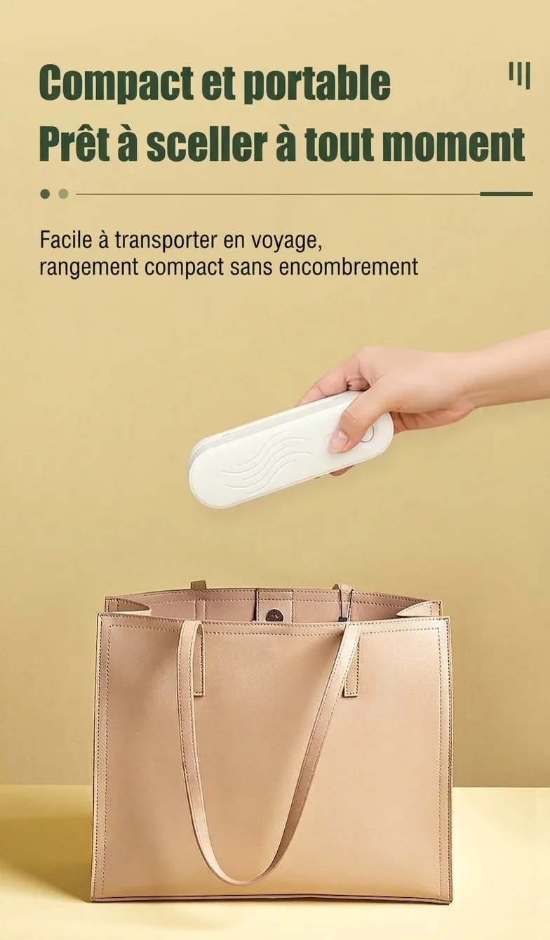 Mini scelleuse de sacs portable, scelleuse thermique rechargeable avec batterie 1200 mAh, contrôle intelligent de la température, scelleuse hermétique pour la cuisine et les en-cas
