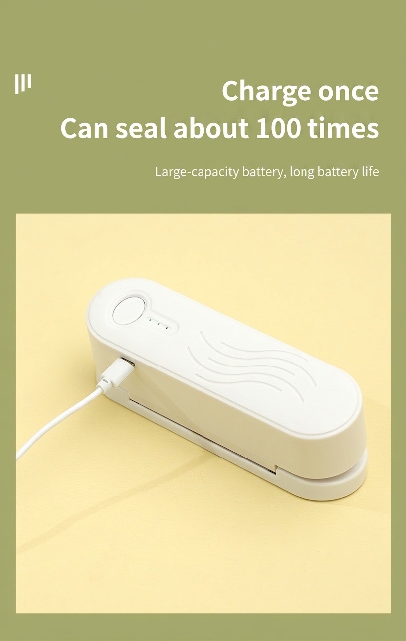 Mini sigillatrice portatile per sacchetti, sigillatrice termica ricaricabile con batteria da 1200 mAh, controllo intelligente della temperatura, sigillatrice ermetica per alimenti, ideale per cucina e snack.