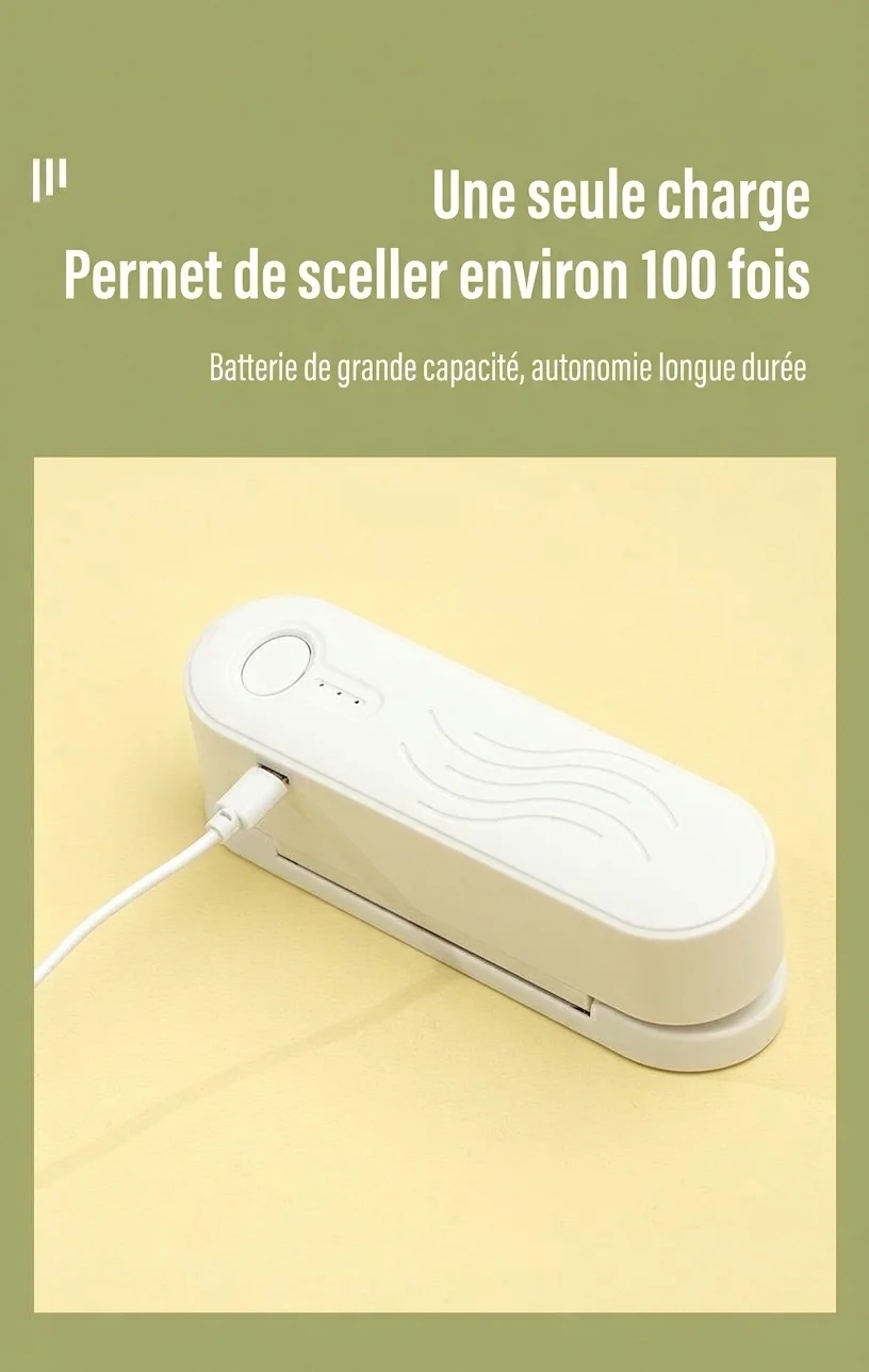 Mini scelleuse de sacs portable, scelleuse thermique rechargeable avec batterie 1200 mAh, contrôle intelligent de la température, scelleuse hermétique pour la cuisine et les en-cas