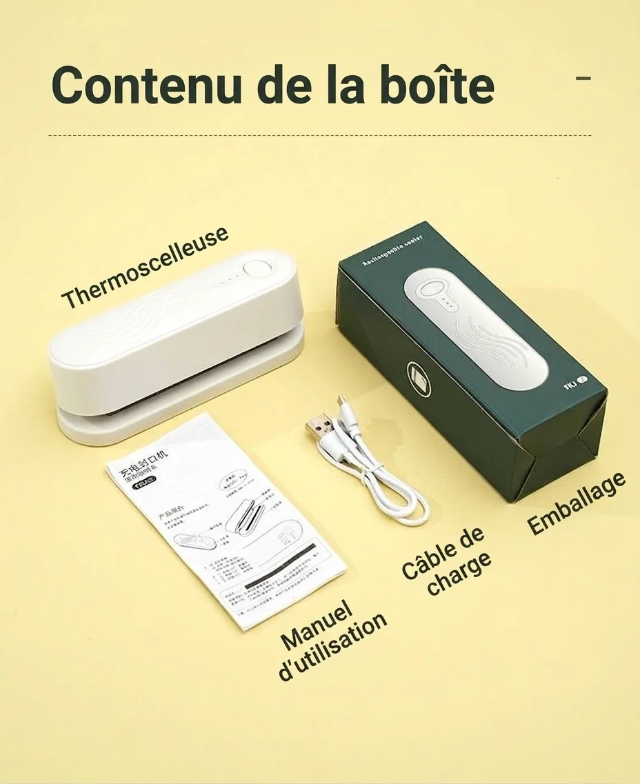 Mini scelleuse de sacs portable, scelleuse thermique rechargeable avec batterie 1200 mAh, contrôle intelligent de la température, scelleuse hermétique pour la cuisine et les en-cas