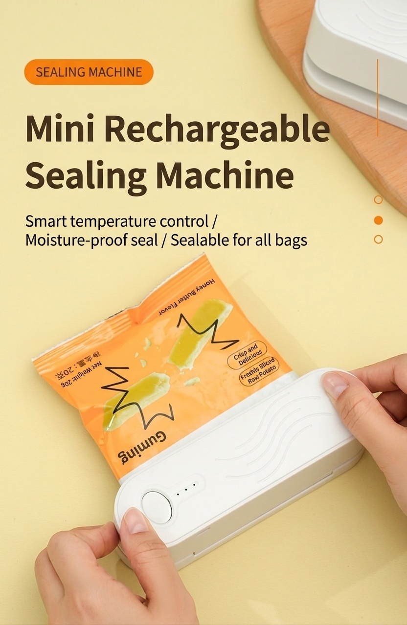Mini sigillatrice portatile per sacchetti, sigillatrice termica ricaricabile con batteria da 1200 mAh, controllo intelligente della temperatura, sigillatrice ermetica per alimenti, ideale per cucina e snack.