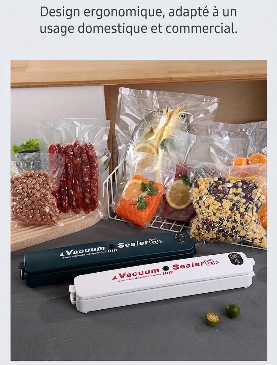Machine de mise sous vide automatique pour aliments, forte aspiration de 120 kPa, longueur de scellage de 30 cm, utilisation simplifiée (une seule touche), idéale pour la conservation des aliments secs et humides.