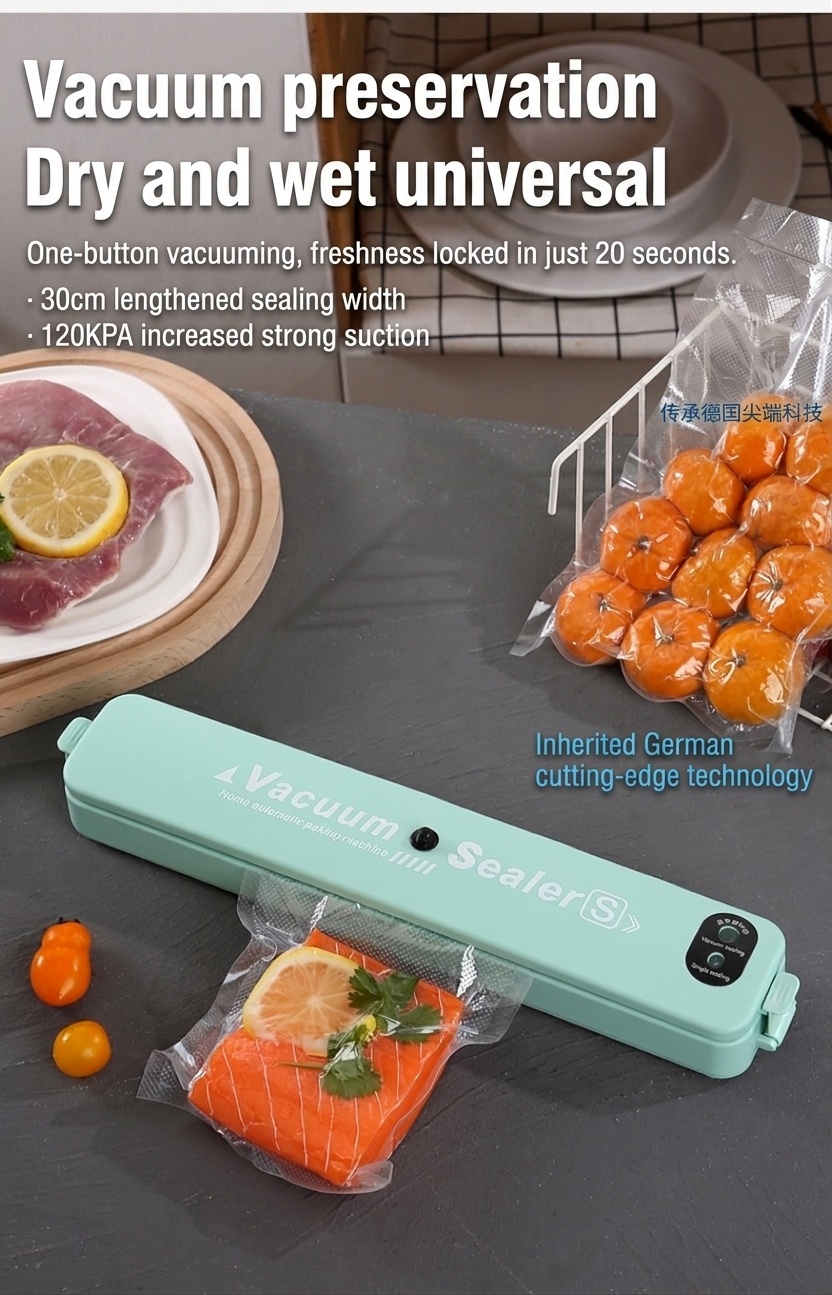 Macchina automatica per sottovuoto, aspirazione potente da 120 kPa, lunghezza di sigillatura 30 cm, funzionamento con un solo pulsante, conservante per alimenti secchi e umidi.