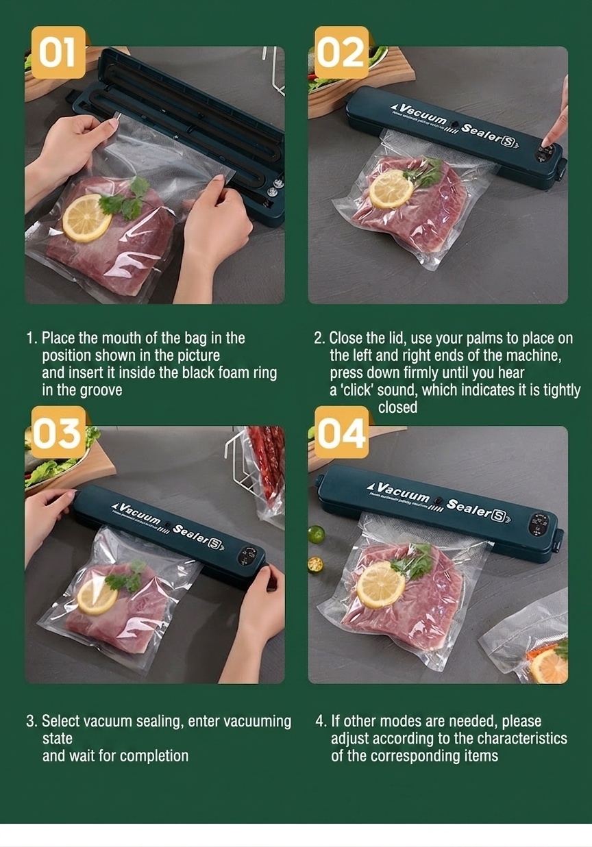Macchina automatica per sottovuoto, aspirazione potente da 120 kPa, lunghezza di sigillatura 30 cm, funzionamento con un solo pulsante, conservante per alimenti secchi e umidi.