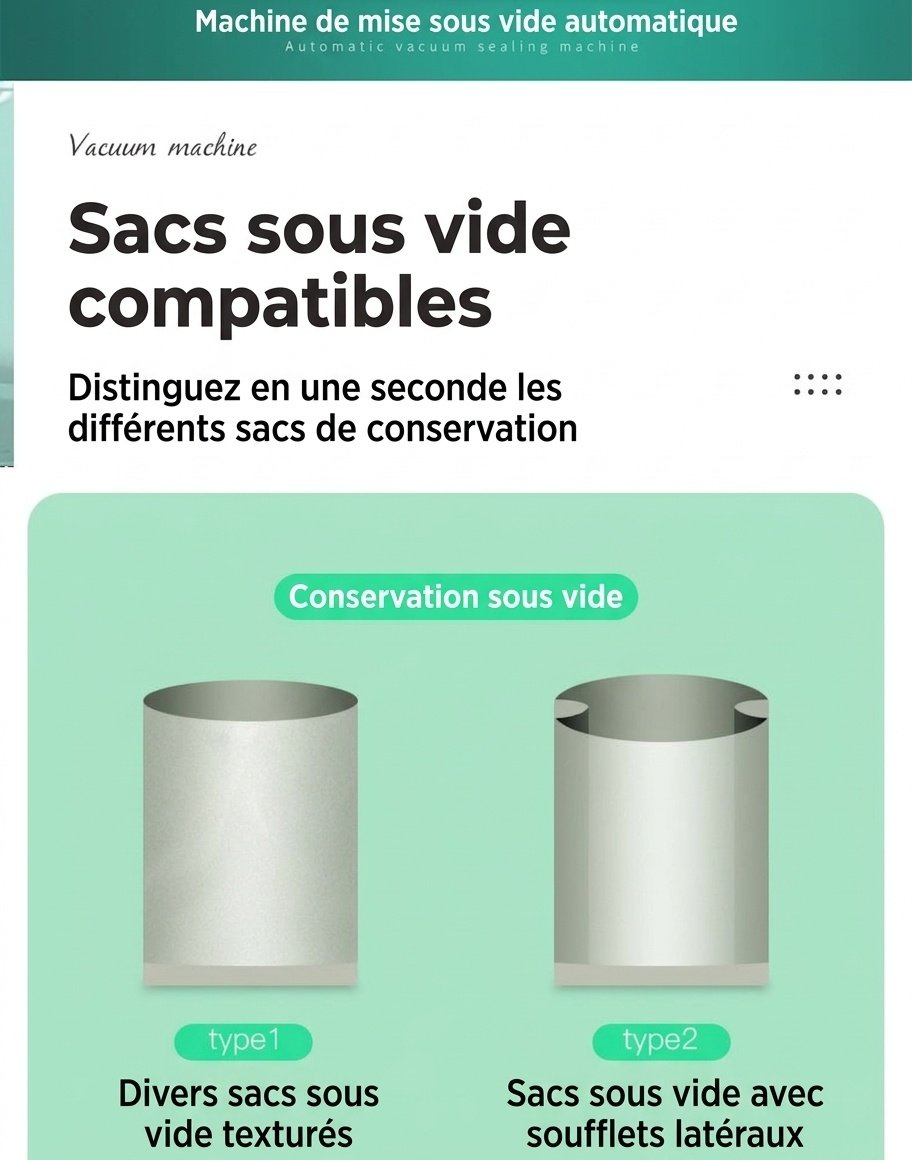 Machine de mise sous vide automatique pour aliments, forte aspiration de 120 kPa, longueur de scellage de 30 cm, utilisation simplifiée (une seule touche), idéale pour la conservation des aliments secs et humides.