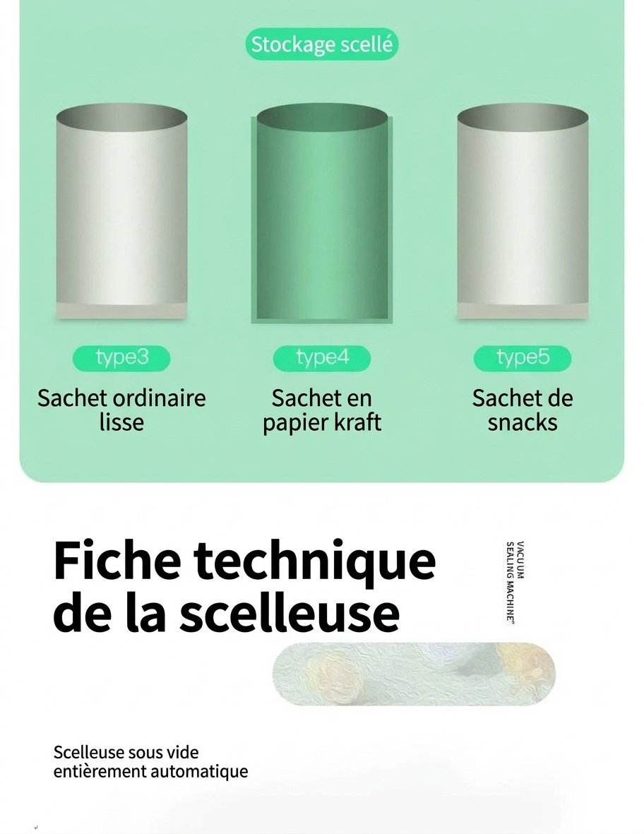 Machine de mise sous vide automatique pour aliments, forte aspiration de 120 kPa, longueur de scellage de 30 cm, utilisation simplifiée (une seule touche), idéale pour la conservation des aliments secs et humides.