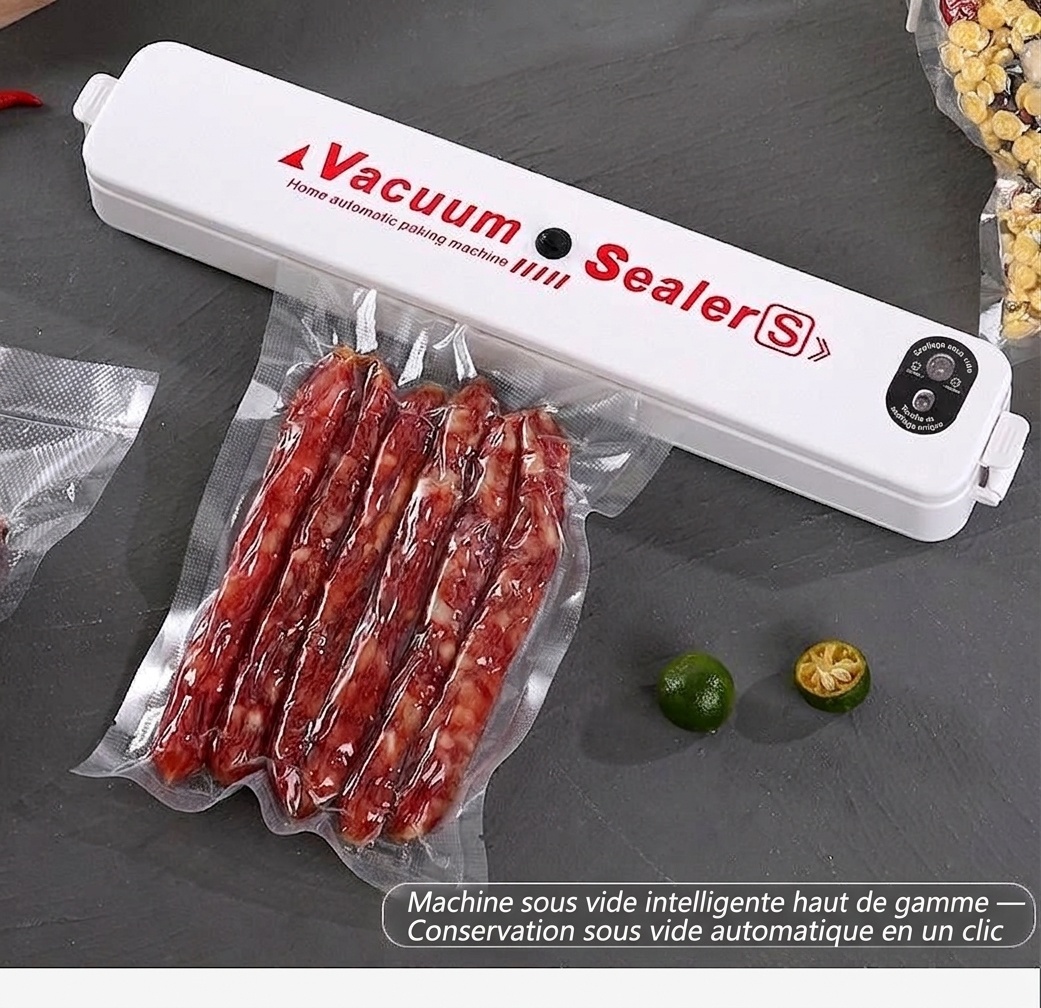 Machine de mise sous vide automatique pour aliments, forte aspiration de 120 kPa, longueur de scellage de 30 cm, utilisation simplifiée (une seule touche), idéale pour la conservation des aliments secs et humides.