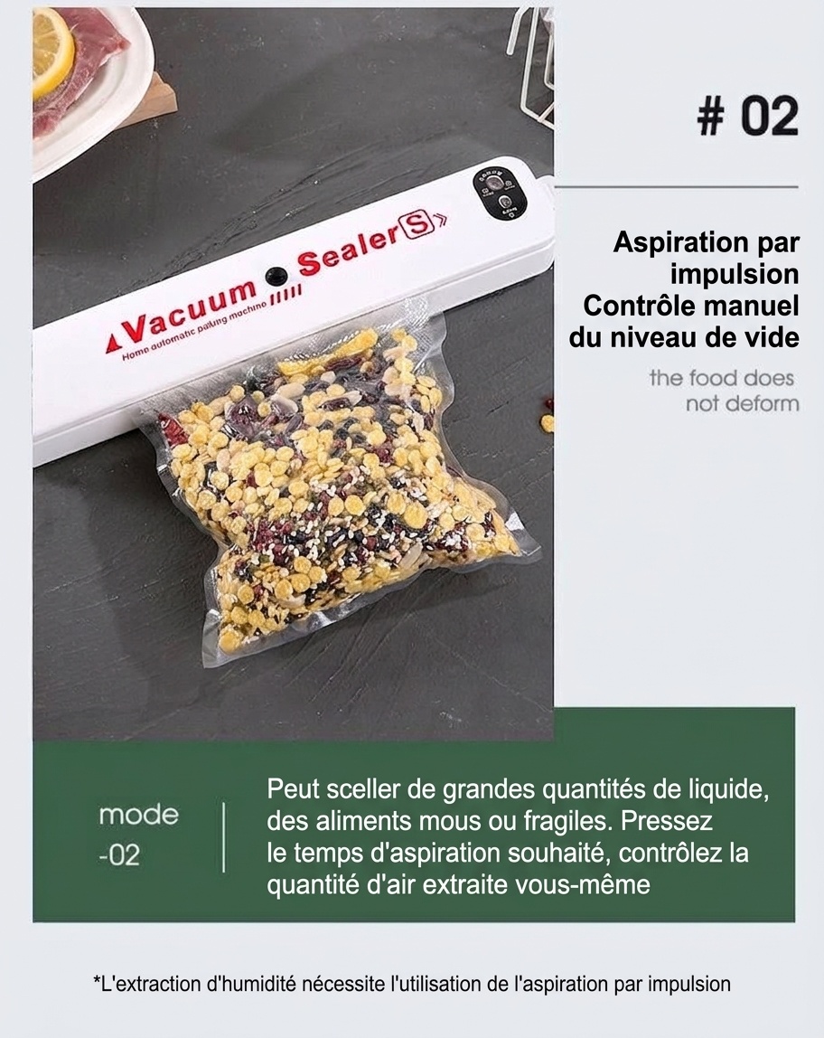 Machine de mise sous vide automatique pour aliments, forte aspiration de 120 kPa, longueur de scellage de 30 cm, utilisation simplifiée (une seule touche), idéale pour la conservation des aliments secs et humides.