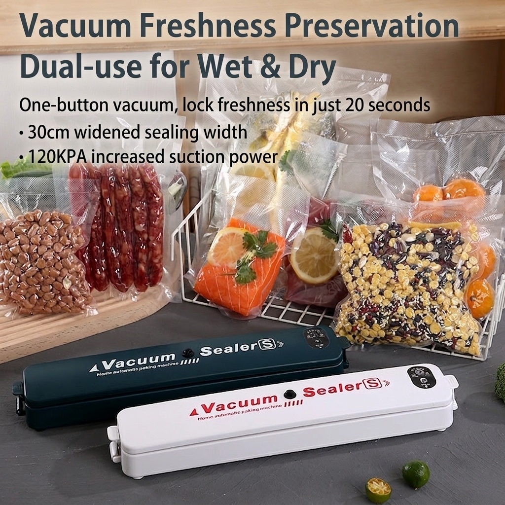 Macchina automatica per sottovuoto, aspirazione potente da 120 kPa, lunghezza di sigillatura 30 cm, funzionamento con un solo pulsante, conservante per alimenti secchi e umidi.