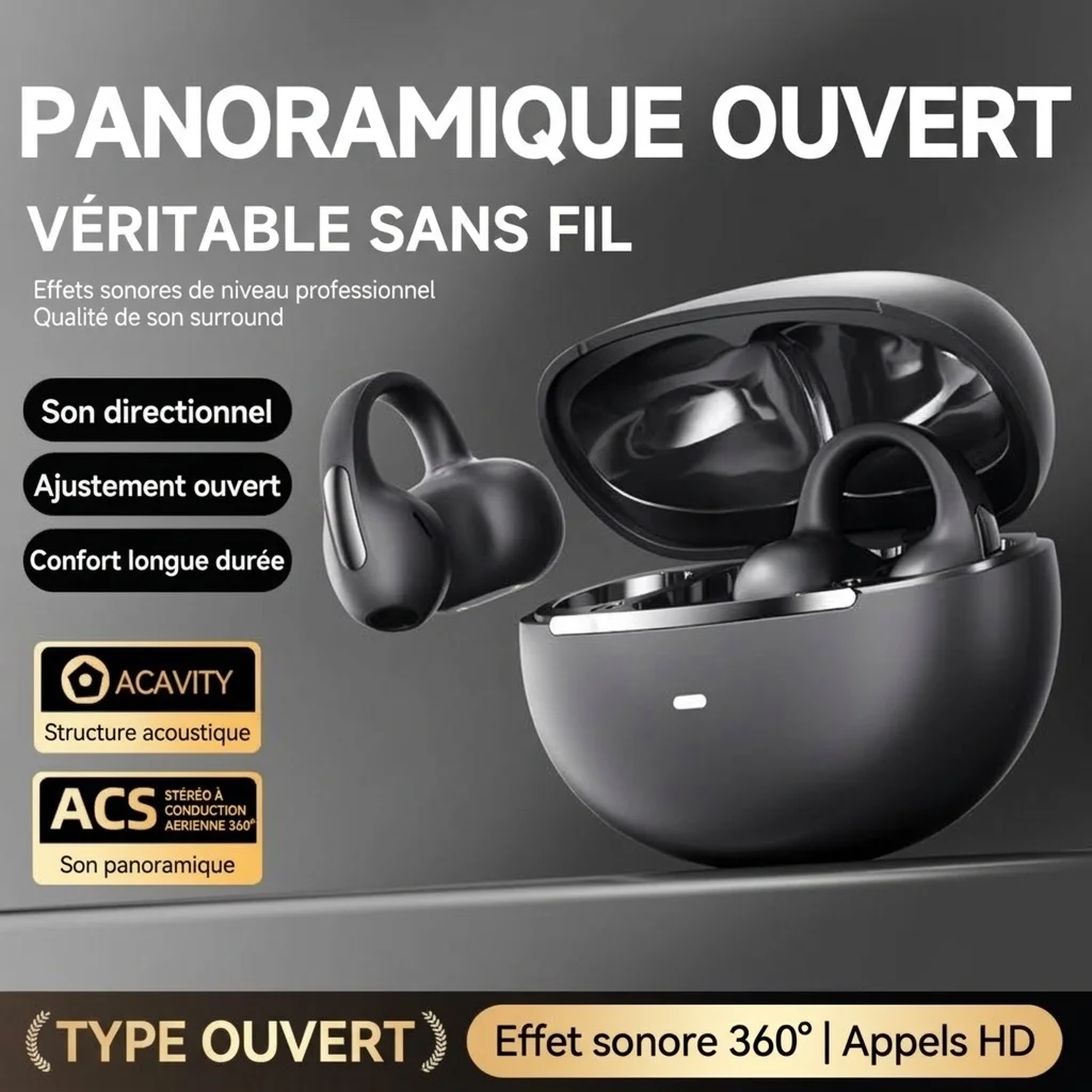 Écouteurs intra-auriculaires sans fil Bluetooth à oreille ouverte - Son panoramique Modèle n° M136