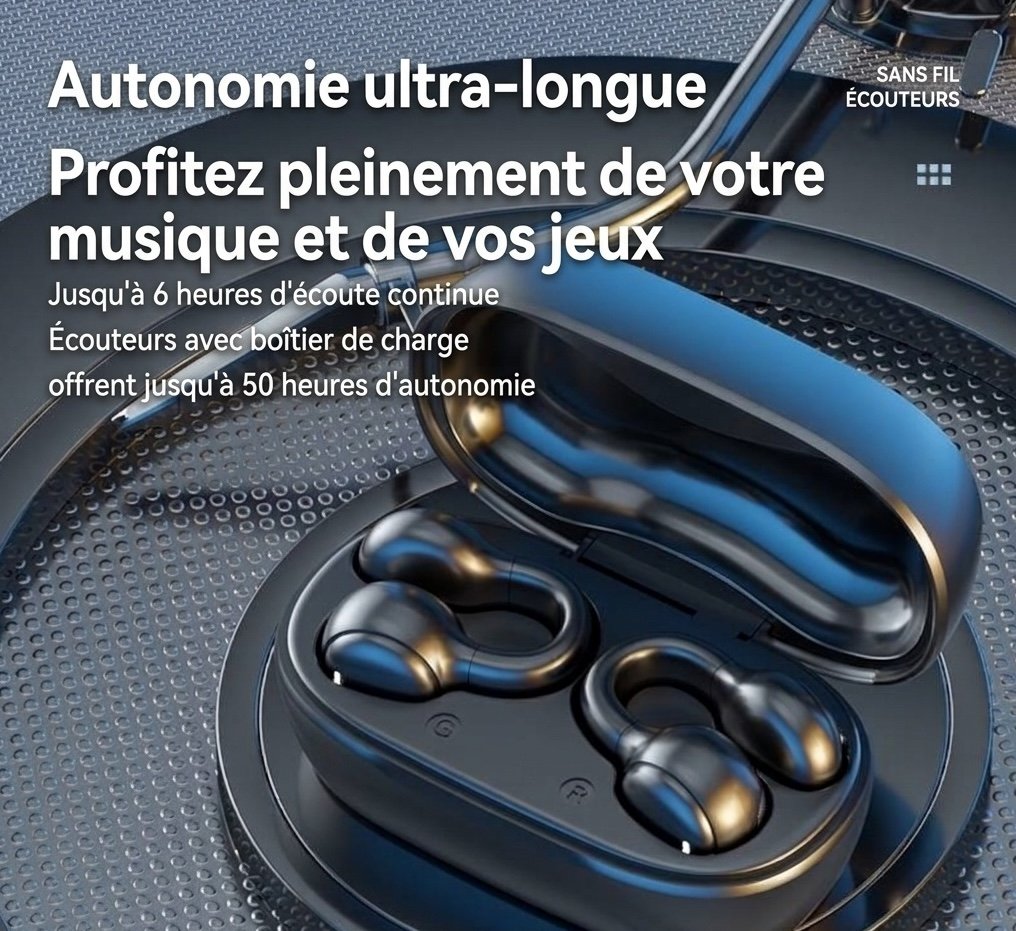 Écouteurs sans fil 9D à clip auriculaire avec indicateur de charge LED, modèle n° M47