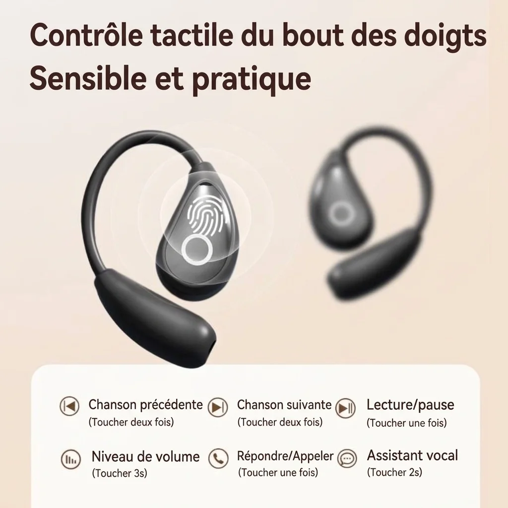 Écouteurs intra-auriculaires Bluetooth sans fil à oreille ouverte avec étui de chargement en cuir, modèle n° M95
