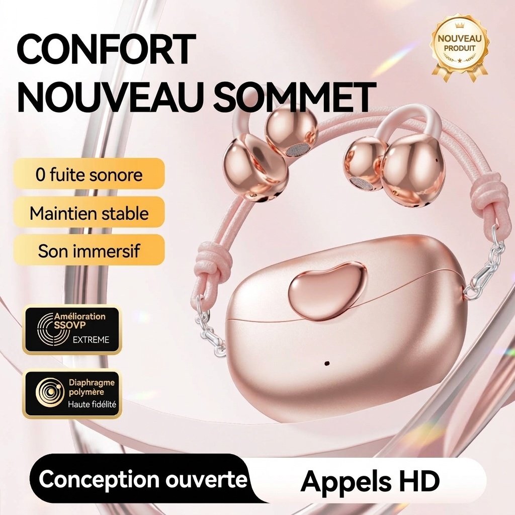 Écouteurs intra-auriculaires sans fil TWS à oreille ouverte avec boîtier de charge en forme de cœur, modèle n° M106