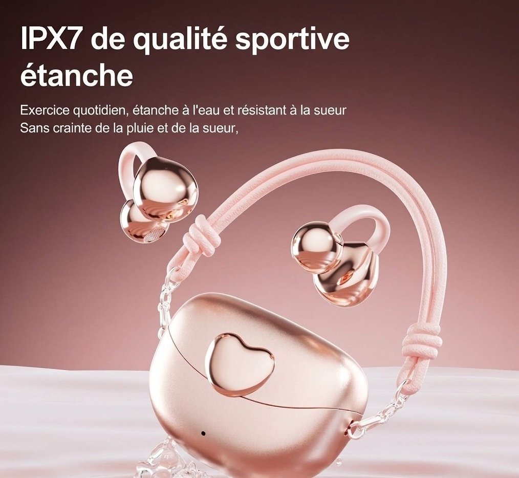 Écouteurs intra-auriculaires sans fil TWS à oreille ouverte avec boîtier de charge en forme de cœur, modèle n° M106