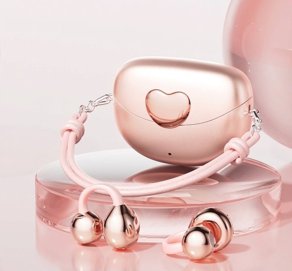 Écouteurs intra-auriculaires sans fil TWS à oreille ouverte avec boîtier de charge en forme de cœur, modèle n° M106