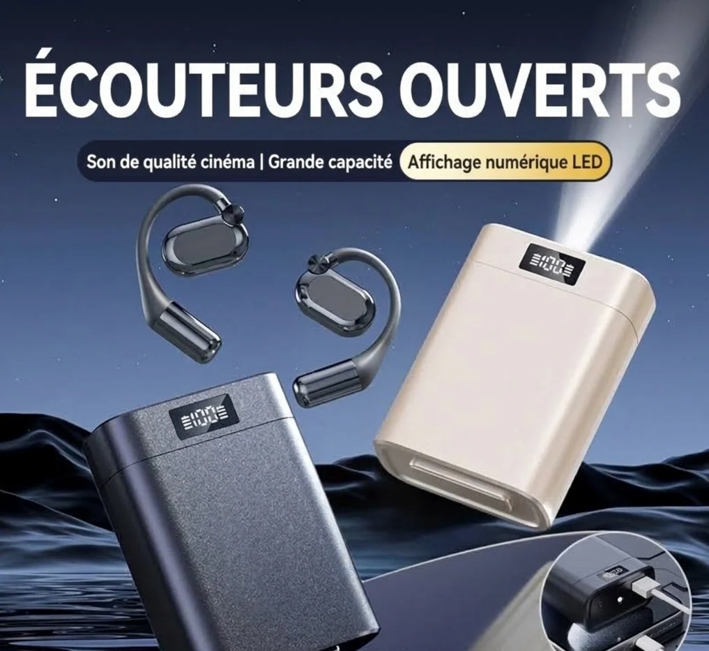 Écouteurs intra-auriculaires sans fil Bluetooth 5.4 à oreille ouverte avec boîtier de charge LED, modèle n° M116