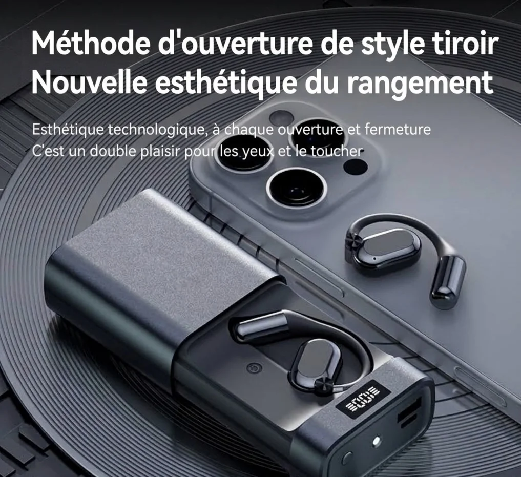 Écouteurs intra-auriculaires sans fil Bluetooth 5.4 à oreille ouverte avec boîtier de charge LED, modèle n° M116