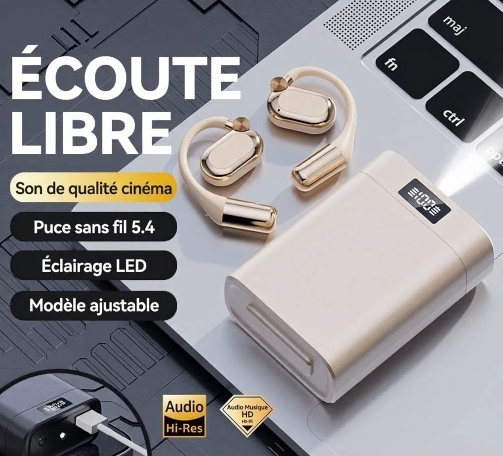 Écouteurs intra-auriculaires sans fil Bluetooth 5.4 à oreille ouverte avec boîtier de charge LED, modèle n° M116
