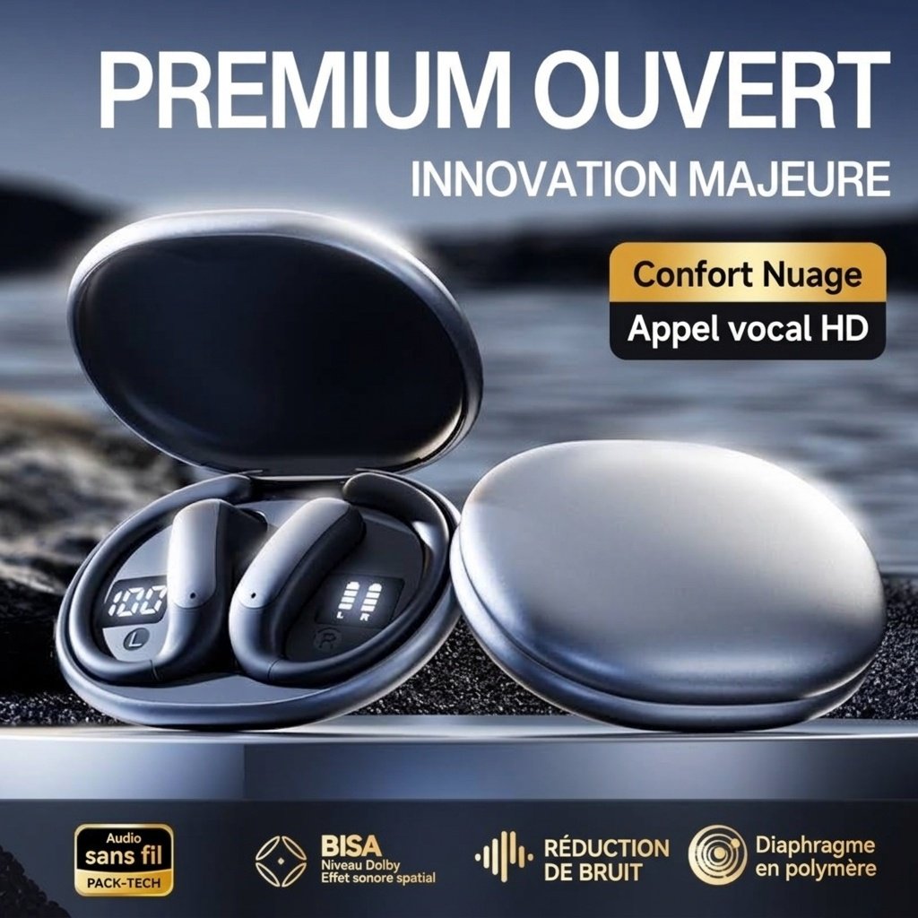 Écouteurs intra-auriculaires sans fil Bluetooth 5.4 à oreille ouverte avec indicateur de charge LED, modèle n° M134