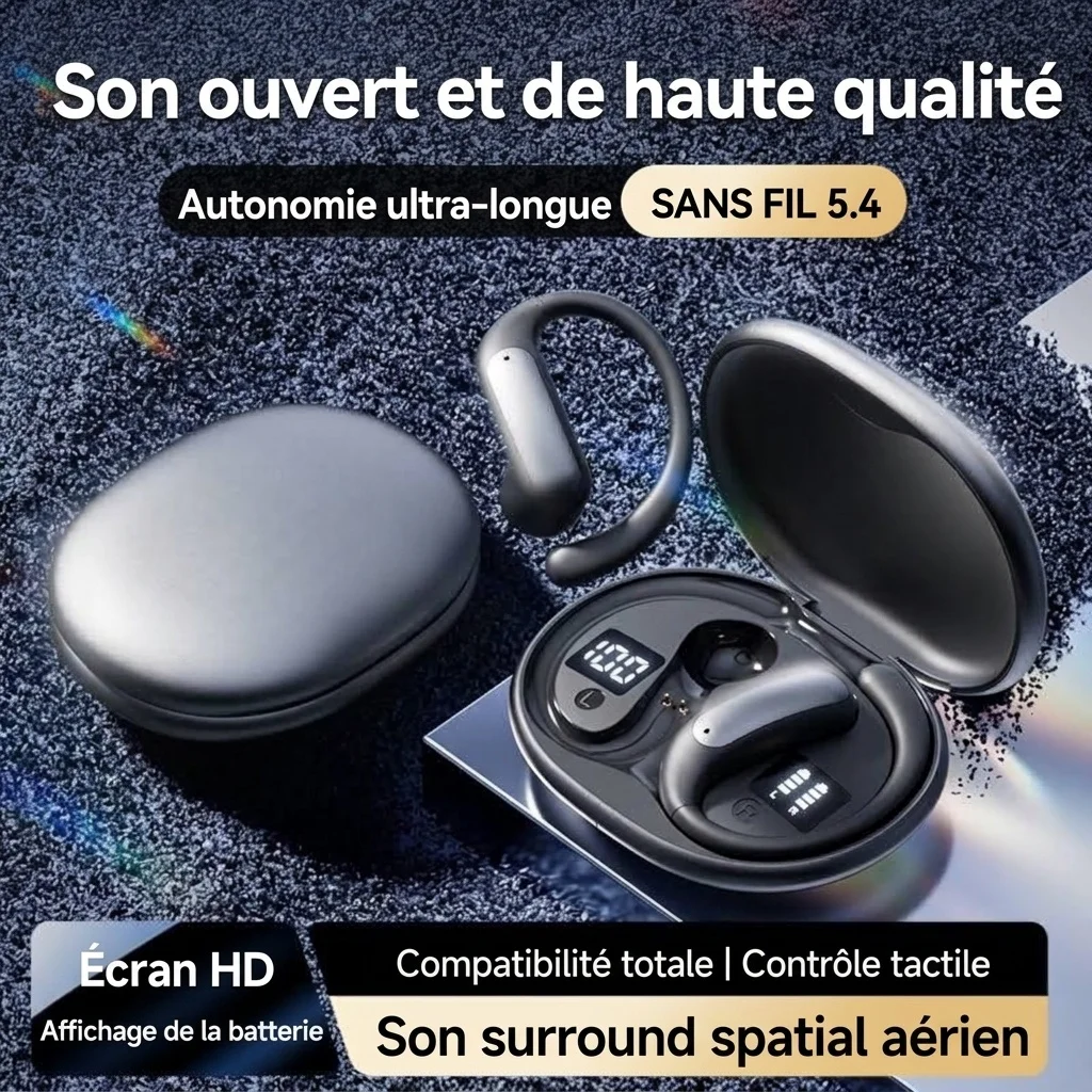 Écouteurs intra-auriculaires sans fil Bluetooth 5.4 à oreille ouverte avec indicateur de charge LED, modèle n° M134