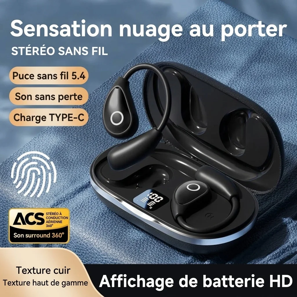 Écouteurs de sport sans fil Bluetooth 5.4 à oreille ouverte avec étui, modèle n° M96