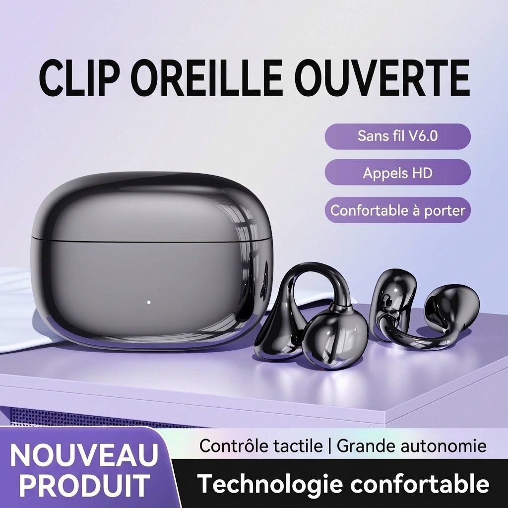 Écouteurs sans fil à clip pour oreille ouverte - Bluetooth 6.0 Modèle n° M159