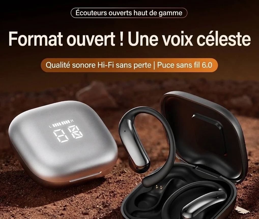Écouteurs intra-auriculaires sans fil HiFi à oreille ouverte avec étui de chargement LED, modèle n° M142