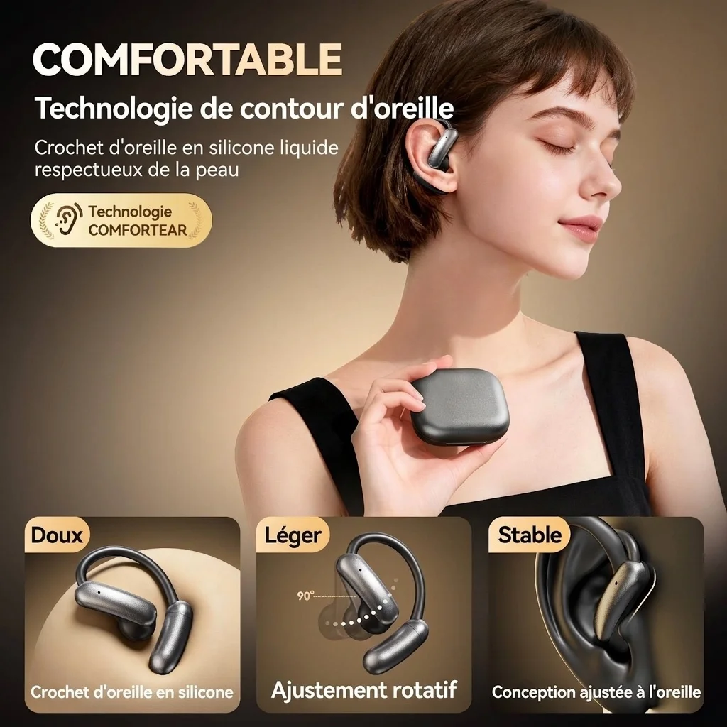 Écouteurs Bluetooth sans fil à oreille ouverte avec batterie magnétique, modèle n° M143