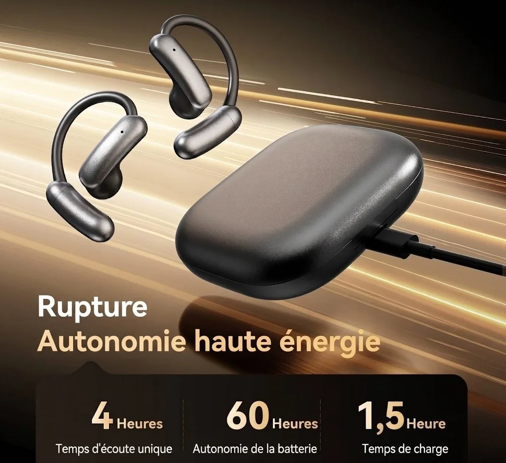 Écouteurs Bluetooth sans fil à oreille ouverte avec batterie magnétique, modèle n° M143