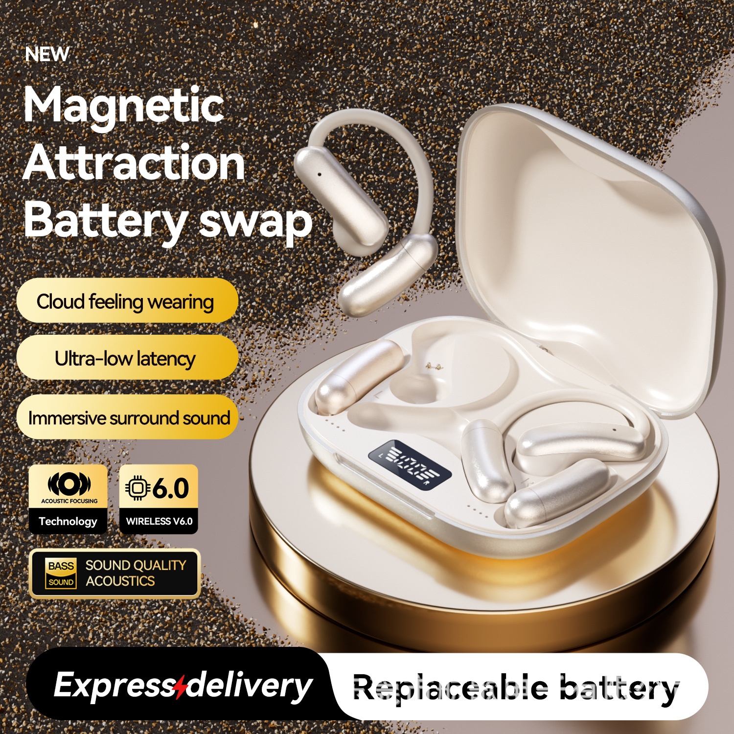 Wireless Open-Ear Bluetooth Headphones with Magnetic Battery Model#M143