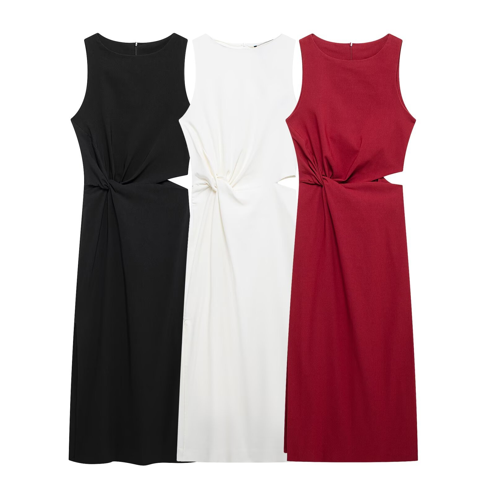 Vestido midi con abertura frontal, estilo clásico europeo KUN-00002