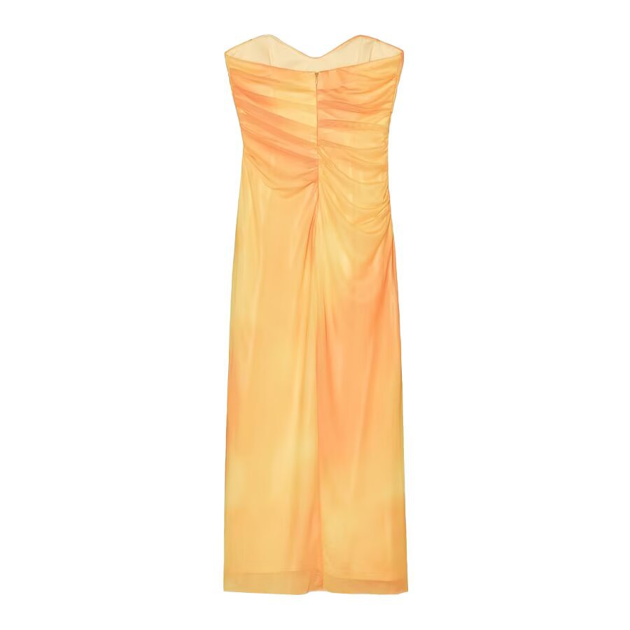 Print Silk Mesh Bandeau Dress - Versatile European Style KUN-00099