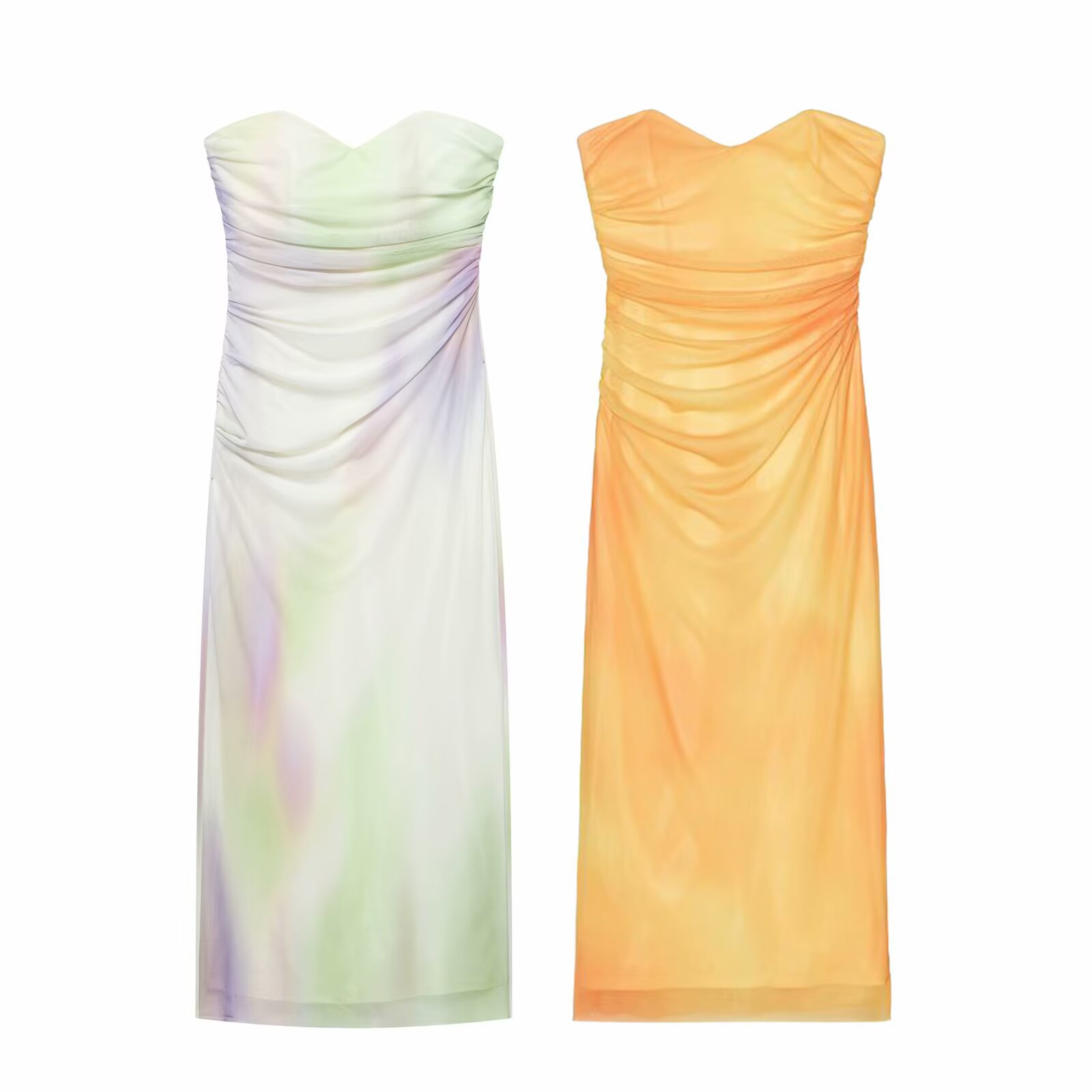 Print Silk Mesh Bandeau Dress - Versatile European Style KUN-00099