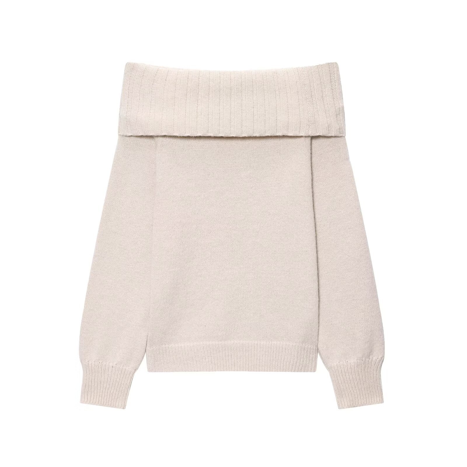 Knit Sweater Off Shoulder Oversized Solid Color Top KUN-00005