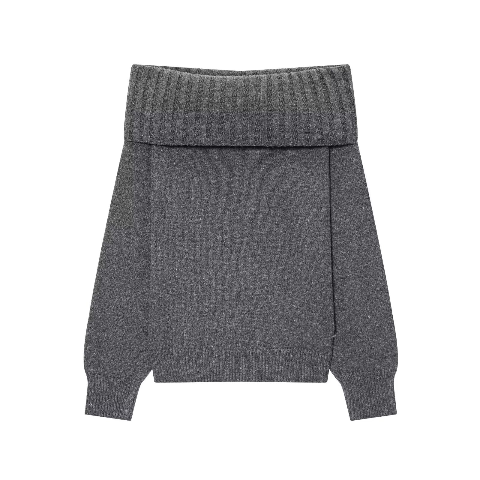 Knit Sweater Off Shoulder Oversized Solid Color Top KUN-00005