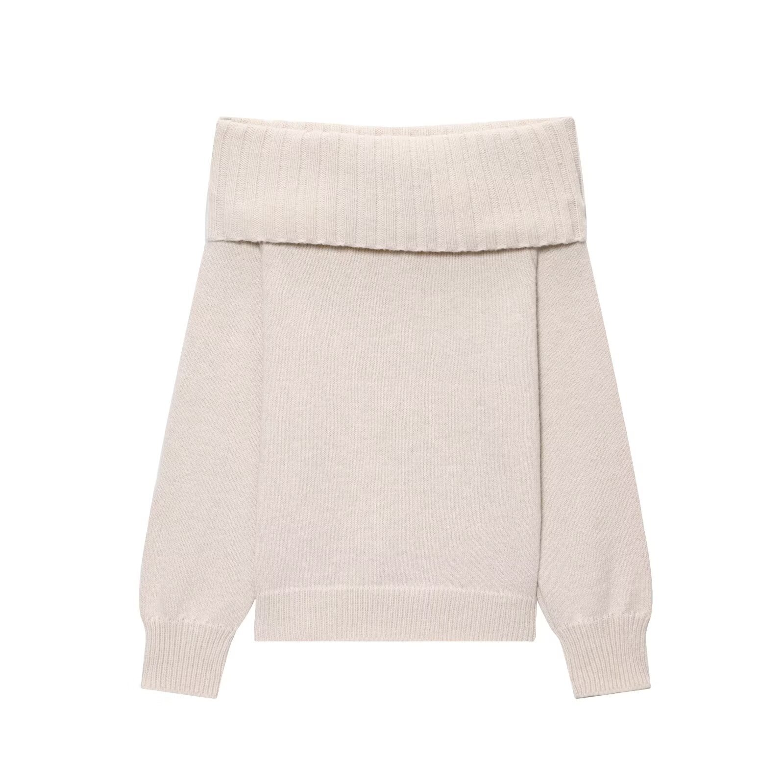 Knit Sweater Off Shoulder Oversized Solid Color Top KUN-00005